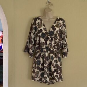 Everly Paisley Long Sleeve romper - Cream Paisleyand Blue